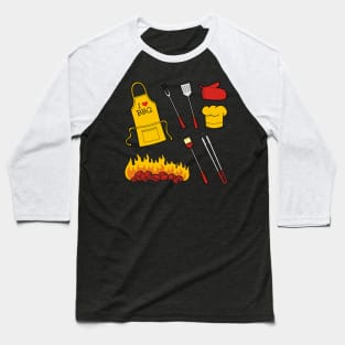 Barbeque Icons on Black Baseball T-Shirt